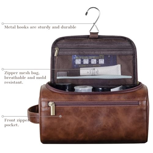 Personalized Leather Toiletry Bag for Men & Women, Custom Shaving Kit, Monogrammed Travel Bag, Premium Waterproof Toiletry Organizer, for Boyfriend, Husband, Dad, Groomsmen, Father's Day, Weddings — view 2
