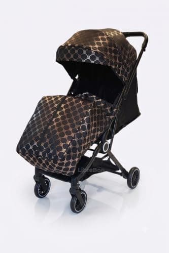 Lightweight Stroller, Baby Pushchair, Compact Travel Buggy, One Hand Foldable, Upgraded Wheels, Four Seasons Stroller, Foot Cover, Rain Cover (Black - Rose Gold Lattice) — view 4