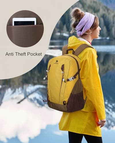 Outplea 30L Hiking backpack for Men Women, Lightweight Waterproof Outdoor Rucksack with Anti-Theft Pocket for Walking Climbing Travel, Yellow — view 6