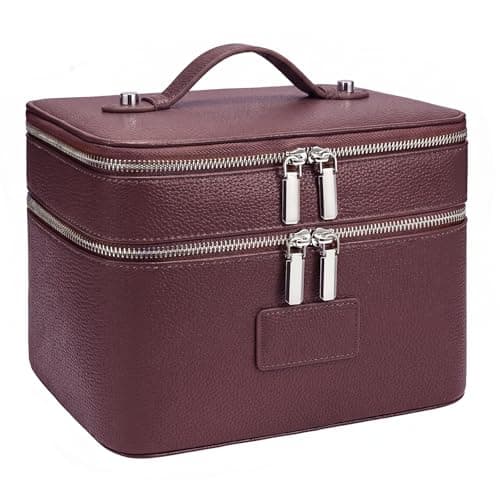 Makeup Bag,Make up Case for Women Vanity Case Leather Makeup Bags Travel Toiletry Double Layer Removable Compartment Cosmetic Organizer