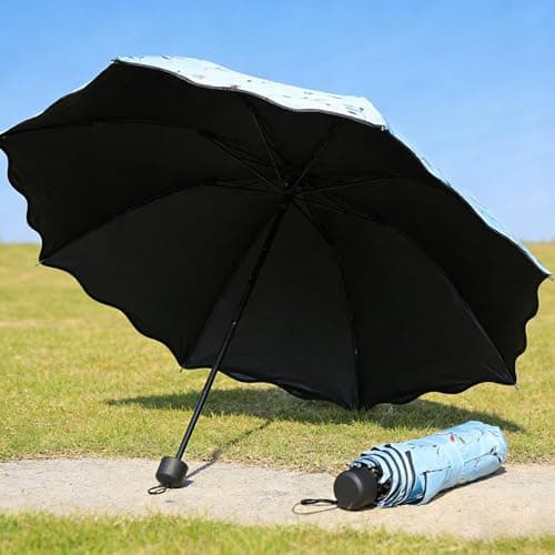 Constprog Women's Folding Floral Sun Umbrella Portable UV Protection Ladies Sun Parasol Windproof Strong Compact Umbrella Summer UPF 50+ Lightweight Travel Garden Sun Rain Umbrellas (Blue) — view 4