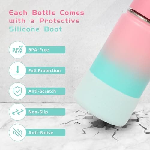Volhoply 410ml 14oz Water Bottle with Straw Lid and Silicone Boot Bulk 2 Pack,Stainless Steel Insulated Tumbler for Boys & Girls Multipack,Double Wall Vacuum Leakproof Kids Bottles(Mix,2) — view 2