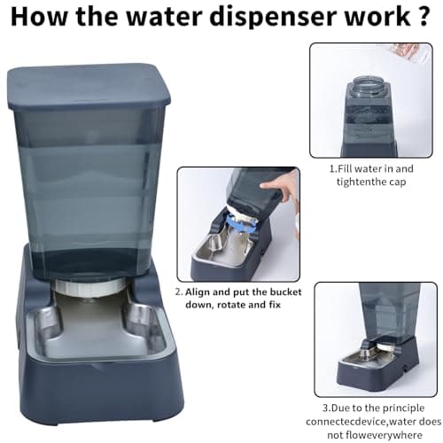 5L Gravity Automatic Pet Water Dispenser for Cats and Dogs, Dog Cat Water Feeder with 304 Stainless Steel Bowl, 5L Dark Gray Pet Water Dispenser(Dark Grey, 5L Water Dispenser) — view 5