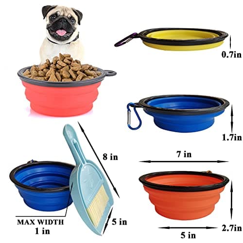 Collapsible Dog Bowl with Broom and Dustpan Foldable Pet Feeding Bowls for Cats Dogs 1000ML Large 34oz Expandable Silicone Food and Water Travel Bowl Cup Dish with Carabiner (black) — view 4