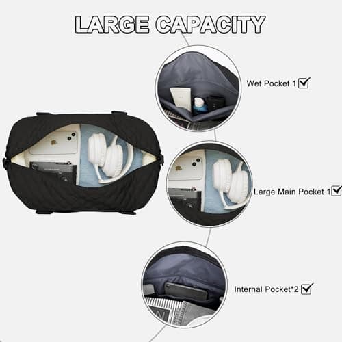 Cabin Bags Travel Bag for Ryanair Airlines Gym Bag for Women and Men Carry On Holdall Lightweight Luggage Overnight Weekend Bag underseat Luggage for Women and Men with Wet Pocket(Black) — view 4