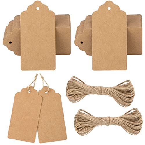 G2PLUS Kraft Gift Tags: Large Plain Labels with String, 5x10cm Brown,100PCS