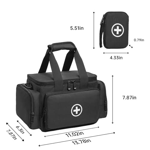 AKOZLIN Medical Supplies Bag Portable Large Emergency Bag (Empty), Nurse/Professional First Aid Bag,Suitable for General Practitioners, Home Care, Travel or Emergency Event，Black — view 3