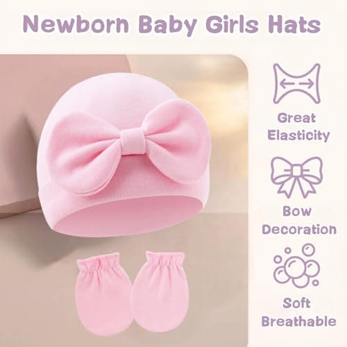 TouKingda Newborn Baby Girls Hat Mittens 2 Pack 0-6 Months Pink — view 3