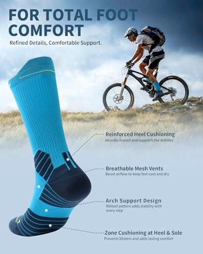 CAMBIVO 2 Pairs Compression Running Socks for Men and Women, Moisture Wicking Athletic Crew Socks with Arch Support, Cushioned Sole & 10-15 mmHg Support for Running, Jogging, Marathon Training — view 6