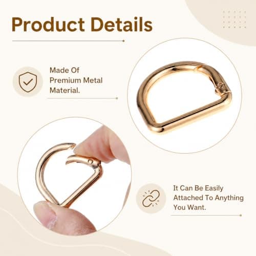 Ymapinc 8Pcs Gold D Rings for Purse, Gold Metal Keyring Clip, 1.18 Inch — view 3
