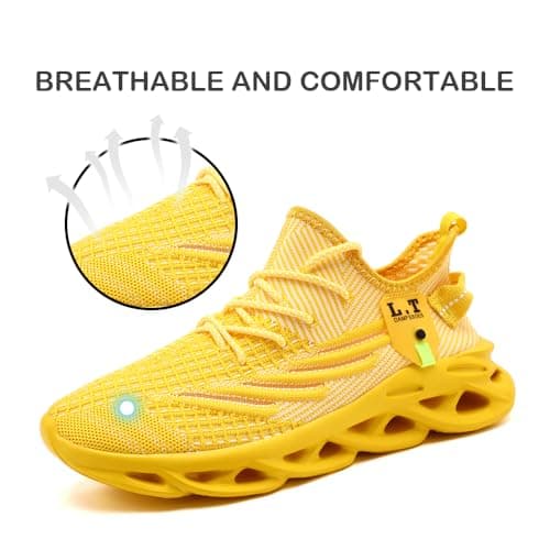 VGPSFN Mens Trainers Running Walking Shoes Sport Outdoor Casual Tennis Gym Hiking Shoes Lightweight Comfortable Fitness Sneakers for Men Fashion Work Athletic Jogging Yellow UK 9.0 — view 3