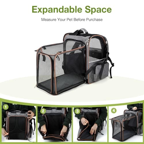 Lekesky Large Cat Carrier Backpack Expandable - Pet Carrier Backpack for Small Dogs Medium Cats Fit Up to 25 Lbs, Grey, L — view 5