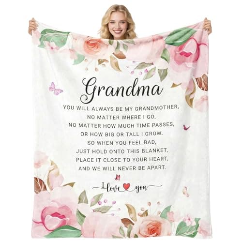 twirush Gifts for Grandma, 60 × 50 in Grandma Gifts from Grandchildren, Unique Design Blanket for Granny on Birthday, Pink Watercolor Floral Flannel Throw Blankets