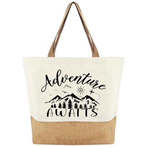 Tarklanda Adventure Awaits Canvas Jute Tote Bag, Reusable Shopper Bag, Travels Farewell Gifts Good Luck on Your New Adventure Gifts for Friends New Job Moving Away Gap Year