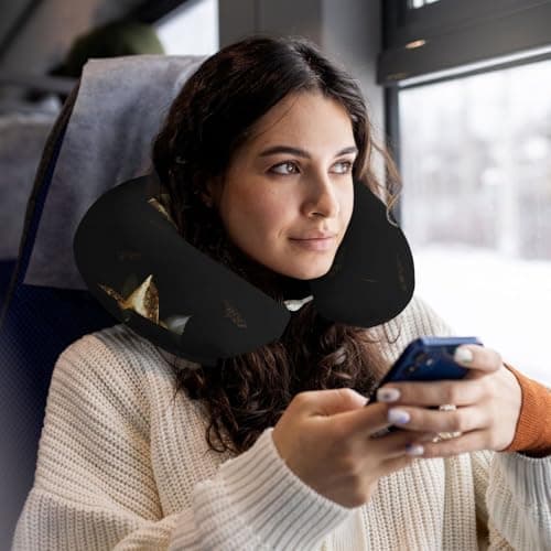 AUGUSTRUSH Memory Foam Neck Pillow - Travel Pillow With Adjustable Clasp, Removable Washable Cover For Airplane Office Car, Ergonomic Support Comfortable U-Shaped Pillow, Gold Rose Print — view 5