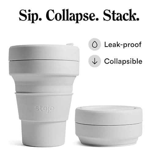 STOJO On-The-Go Mini Collapsible Coffee Cup - 8oz / 237ml - Reusable & Foldable Silicone Travel Mug with Lid - Portable, Pocket Size - Dishwasher Safe - Cashmere — view 2