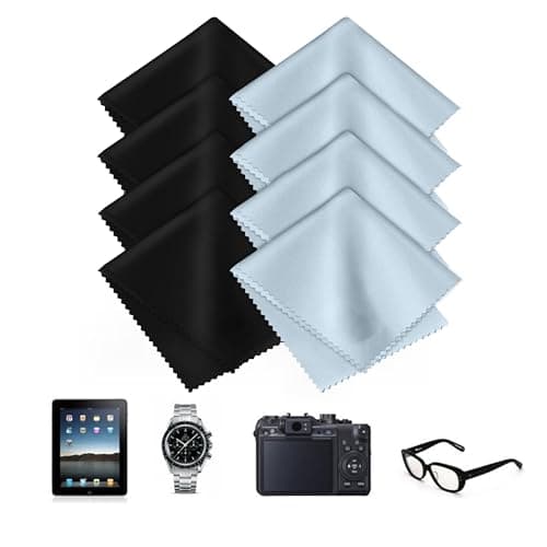 8-pack premium microfiber cleaning cloths — ultra-soft, streak-free, lint-free, suitable for glasses, screens, cameras, mobile phones, and televisions (black/light blue, 6 inches × 7 inches) — view 3