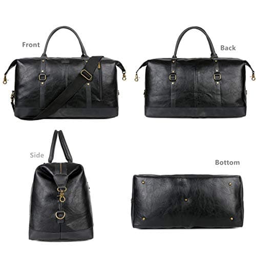 BAOSHA Oversized Faux Leather Travel Duffel Tote Bag Carry On Overnight Weekender Bag Travel Holdall for Men and Women HB-14 (Black) — view 2