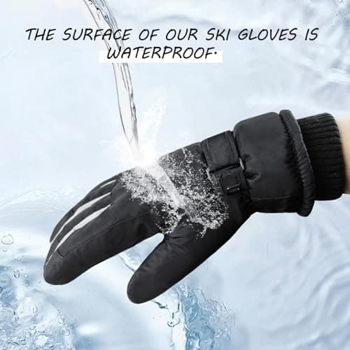 Andiker Women Waterproof Ski Gloves, Winter Touchscreen Thermal Gloves with Fleece, Windproof Snowboard Glove for Skiing Running and Cycling (Black-light grey) — view 3