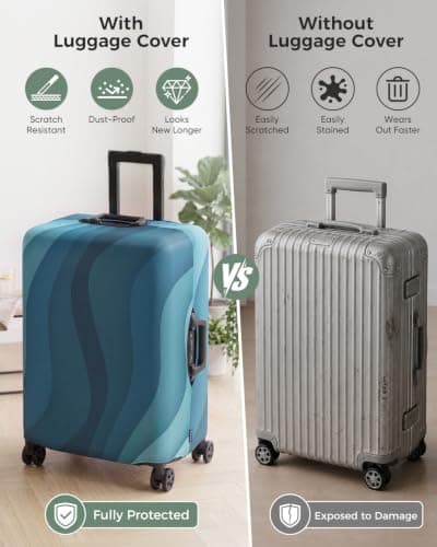 Youth Union Suitcase Cover 18-32 Inch Bamboo Charcoal Fiber Luggage Cover Polyester Clear Travel Luggage Trolley Case Cover Protector, Green Ripple, L, Travel — view 5