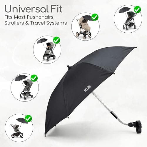 Cuddles Collection Baby Parasol Pram Umbrella UV Protection SPF 50+ Pram Parasol Universal Baby Sun Umbrella for Pram, Pushchair Parasol, Stroller & Buggy with Adjustable Clamp (Black) — view 3