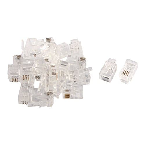 sourcing map 20 Pack Phone Modular Plug, Household RJ9 4P4C Telephone Cable End Phone Adapter Connector, Standard Jack for Telephone Handset Flat Stranded Cable Wire, Clear