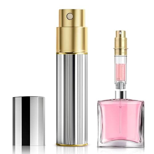 Perfume Atomiser, 5ml Perfume Travel Bottle, Refillable Perfume Bottle Mini Atomiser Spray Perfume Dispenser Refill Bottle fits Purse Handbag Pocket Luggage for Women and Men (Silver)