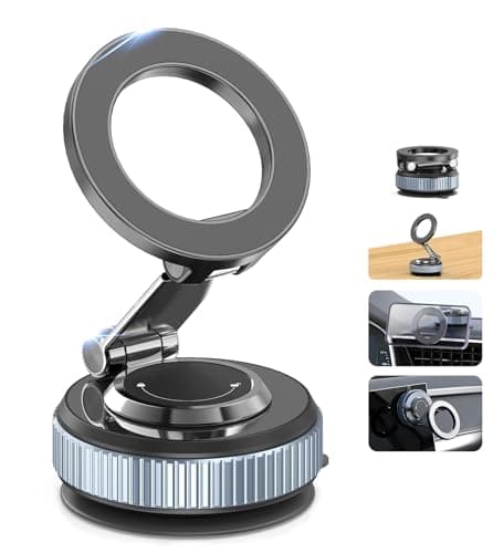 Gahenwo Vacuum Magnetic Car Phone Holder Stand,360° Adjustable Phone Mount for Magnetic with Suction Cup & Swivel Lock,Foldable Phone Holders Cell Phone Car Mount for iPhone/Android