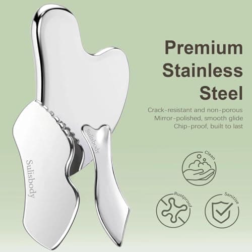 3 Pcs Gua Sha Tool Stainless Steel for Face & Body – De-Puffing, Lifting & Lymphatic Drainage – Includes Guasha Tool Face Massager, Magnetic Pouch, Silver Polishing Cloth & User Guide — view 3