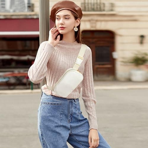 Uwiyo Bumbags for Ladies Belt Bag for Women Men Small Crossbody Bags for Women Fashion Fanny Pack Waist Bag with Adjustable Strap for Travel Outdoors Running Hiking (Beige) — view 2