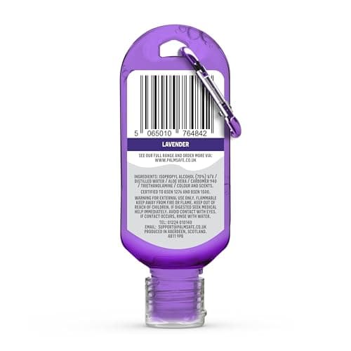 Palm Safe Lavendar 60ml Anti Bacterial Premium Hand Sanitiser Travel Size Refillable Clip Bottle Quick Drying Non Sticky Extra Moisturising Kills 99.9% of Viruses and Bacteria — view 2