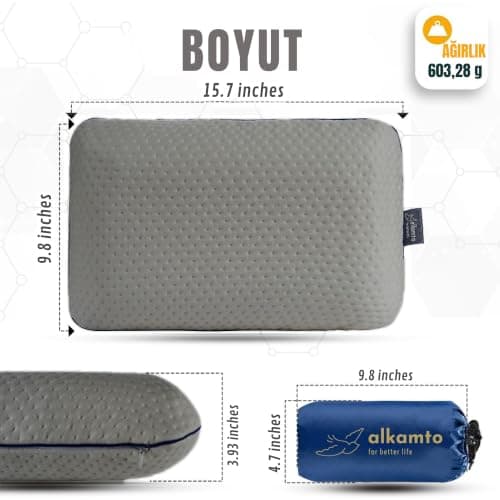alkamto Travel Pillow - Ergonomic Neck Support Camping Memory Foam Pillow with Temperature-Regulating Pillowcase - Included Waterproof Travel Carry Bag (grey 40x25x10 cm) — view 3