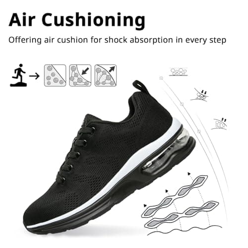Womens Trainers Outdoor Running Shoes Air Cushion Athletic Walking Shoes Ladies Sneakers Breathable Mesh Sport Shoes Lightweight Tennis Shoes Workout Casual Jogging Shoes Black White — view 5