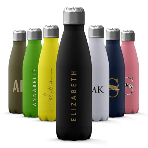Tirita Personalised Water Bottle - Thermal Travel Flask for Hot & Cold Drinks - Insulated Stainless Steel Bottle - Gym, Office, School - 500ml [02- Name in Gold]
