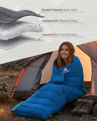 Voyager Sleeping Bag for Adults – Lightweight & Compact, Waterproof, 3-4 Season Warm & Cold Weather, Machine Washable, Ideal for Camping, Hiking & Backpacking, 220x30x80cm — view 5