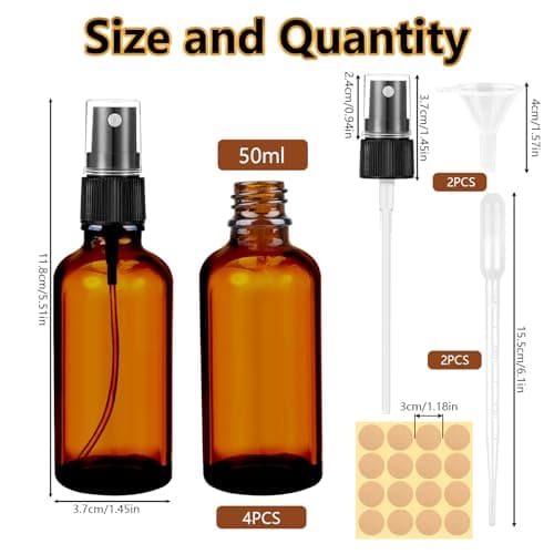 Maxmoc 50ml Amber Glass Spray Bottle,Small Refillable Fine Mist, 4pcs — view 2