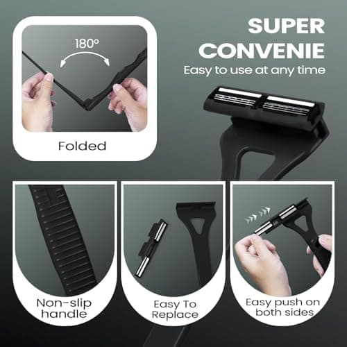 Back Shavers for Men with Foldable Long Ergonomic Handle: DIY Hair Shaver, Replaceable Safety Blade & Portable Razor Groomer for Men, Wet & Dry Shaving-Black — view 5