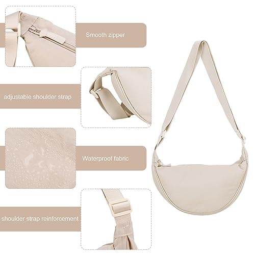 Firtink 2 Pack Crescent Bag for Women Men, Nylon Crescent Bags Dumpling Bag Hobos Crossbody Bags Purse with Adjustable Strap(Beige) — view 4