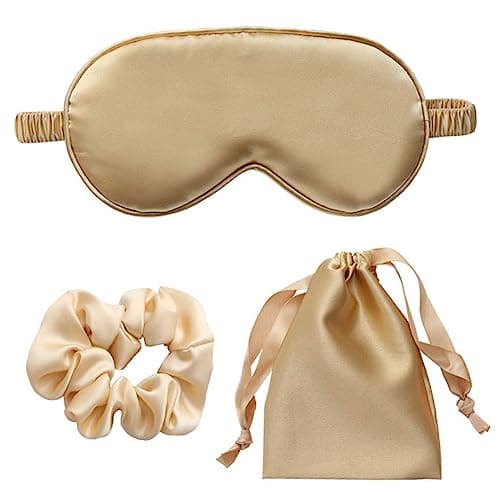 3 Pcs Silk Sleep Masks Set Sleeping Eye Mask with Hair Scrunchie and Travel Pouch Silk Sleep Eye Cover for Girls Ladies