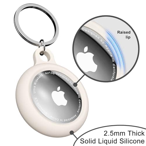 oakxco for Airtag Keychain Silicone, Airtag Holder with Key Ring, Air Tag Cover Cute Accessories for Kids, Luggage, Car Dog Collar, Car, Compatible with Apple Airtag Case Waterproof, Cream Stone — view 5