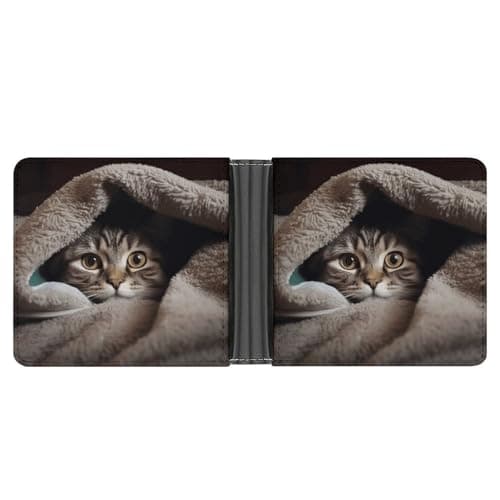 GHBNK Cat Under Blanket Men's RFID-Blocking Leather Bifold Slim Wallet with Flip ID Window for Men Travel