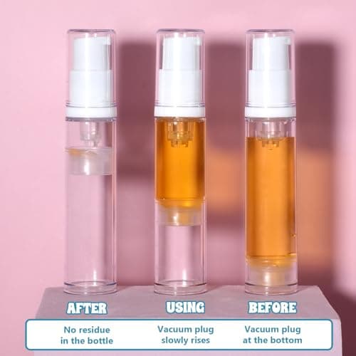 4 Pcs Empty Airless Pump Bottles, Refillable Clear Travel Pump Bottle Lotion Container Vacuum Cosmetic Container Presspump Bottle for DIY Foundation Gel Lotion Moisturiser Shampoo Toiletry(10ml) — view 3
