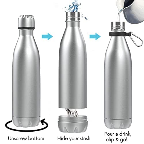 Domemit Diversion Safe Water Bottle Stainless Steel Stash Can, Portable Beach Travel Safe for Valuables with Hidden Compartment, Leak Proof Insulated Bottle for Hot and Cold Drinks, Sliver, 730ml — view 6