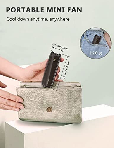 LETSCOL Handheld Mini Fan, 3 in 1 Hand Held Cooling Device, Portable and Personal with Power Bank & Flashlight, Foldable for Travel, Desk, Makeup (Brown) — view 6