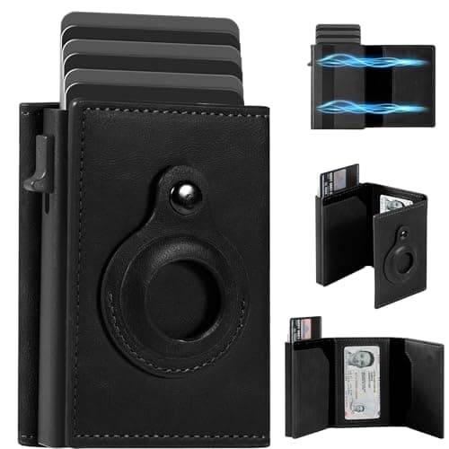 DASKING Men's Card Wallet RFID Blocking with Airtag Holder, Smart Metal Credit Card Holder Cases Pop Up, ID Window, Money Clip, Magnetic Closure Slim Minimalist Vegan Leather Wallet for Gents Gift