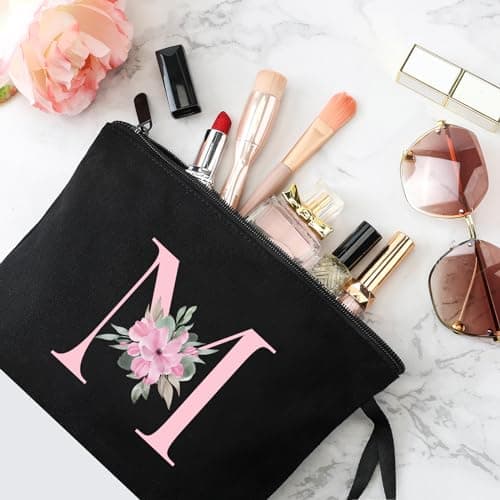 Vavabox Personalised Initial Make Up Bag, Gifts for Women (M, Black) — view 3