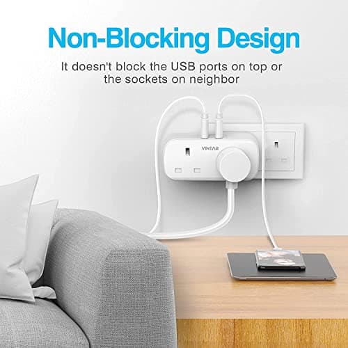 VINTAR Double Plug Adapter UK with 2 USB, 2 Way Plug Extension Sockets — view 4