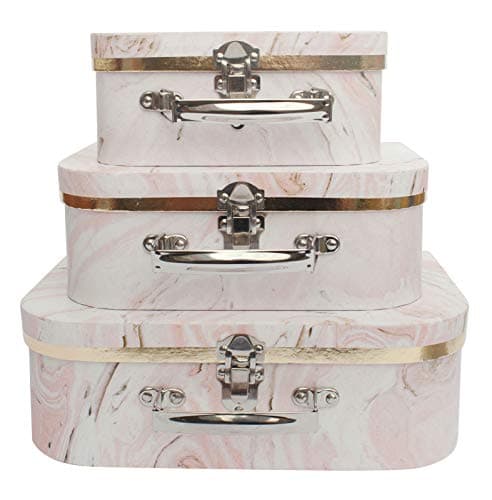 Emartbuy Marble Print Pink Suitcase Gift Boxes Set of 3