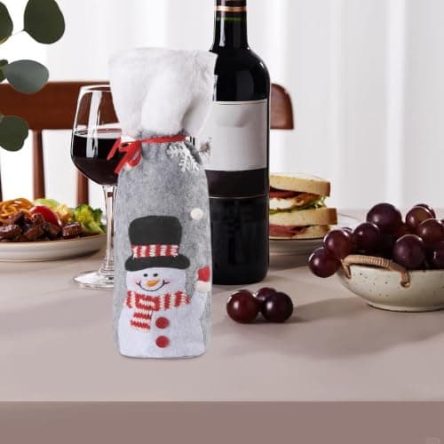 Quzente Christmas Fabric Wine Bags Reusable Drawstring Holiday Decoration — view 2