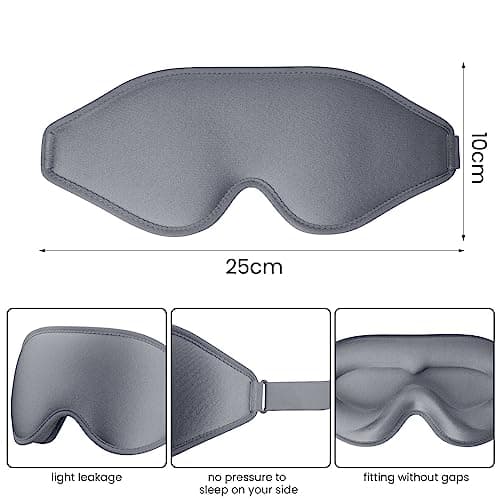 SUSNUAN Eye Masks for Sleeping, 3D Contoured Sleep Mask Light Blocking Sleep Mask for Women and Men, Soft and Comfortable Night Eye Blinder, Suitable for Travel, Flight, Lunch Breaks, Sleeping (Grey) — view 2